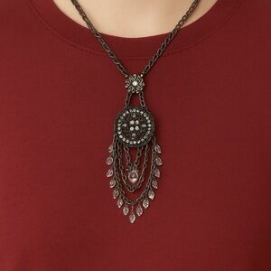 Vintage-Style Black Chain Crystal Fringe Statement Necklace